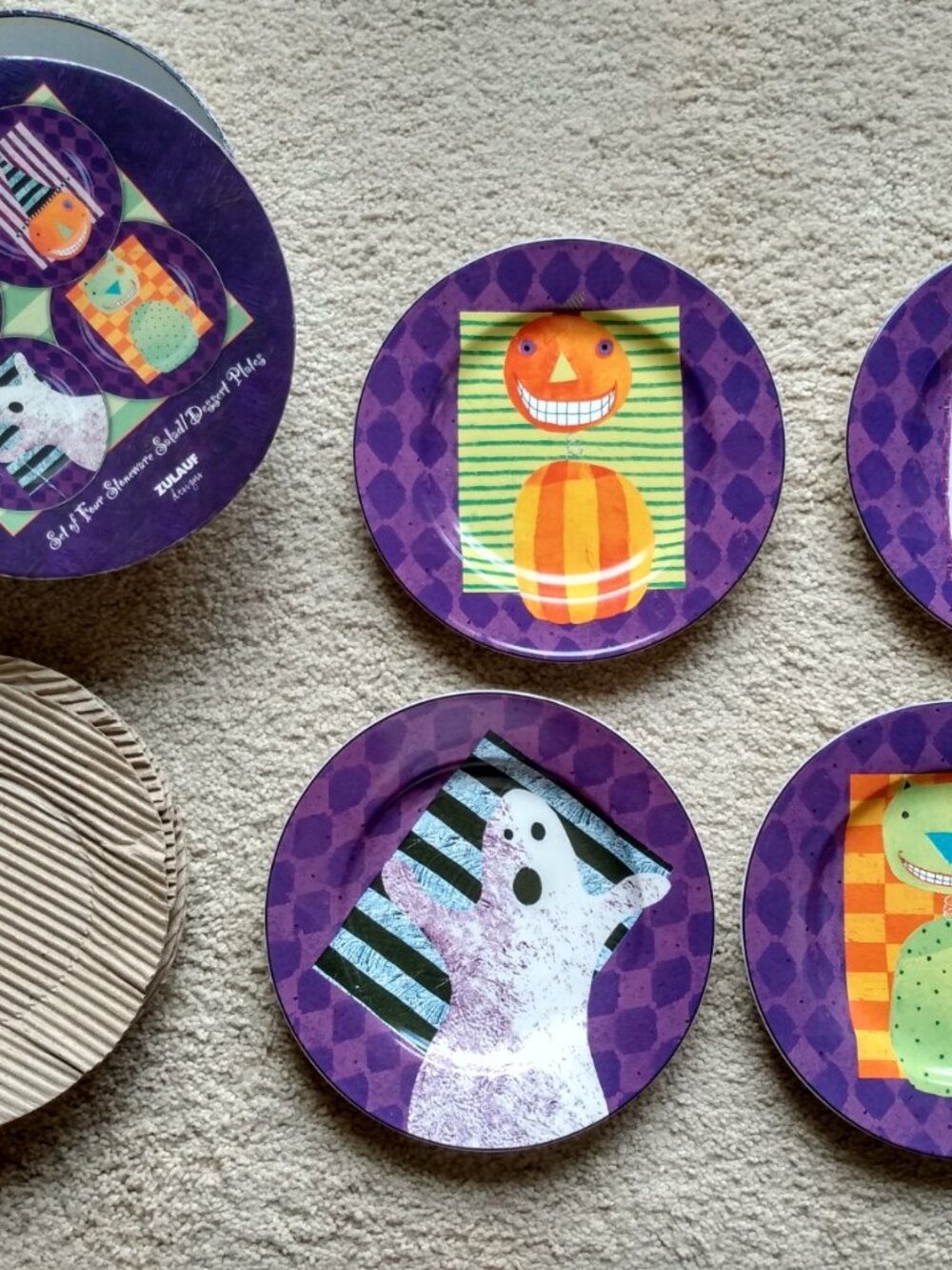 Sakura Haunted Holiday Halloween Set 4 Salad Dessert Plates Zulauf Designs Vtg